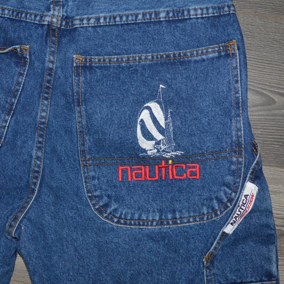 Vtg 90s Nautica Competition Banner Demin Shorts - Picture 5 of 8